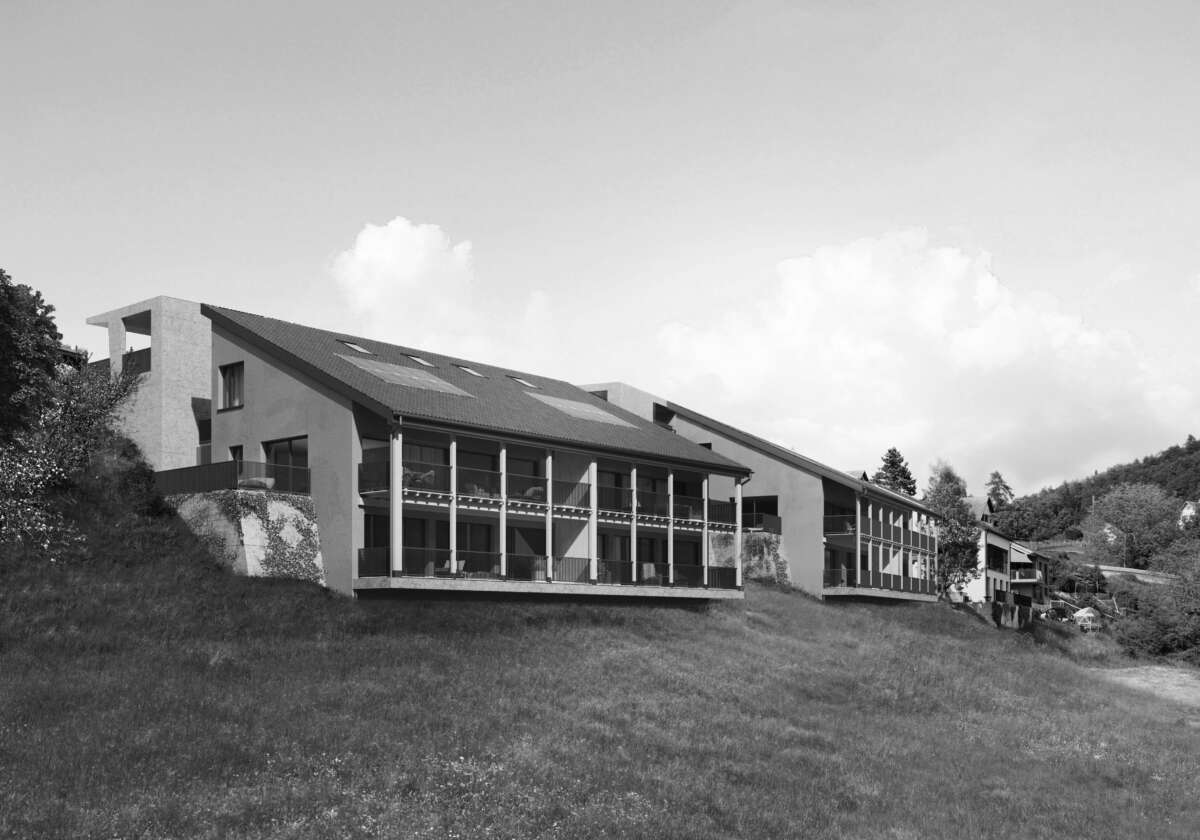 Orlando Architektur Neubau Doppeleinfamilienhäuser Im Schüracher Waltenstein 1 Visualisation Volumetrie Schwarz Weiss